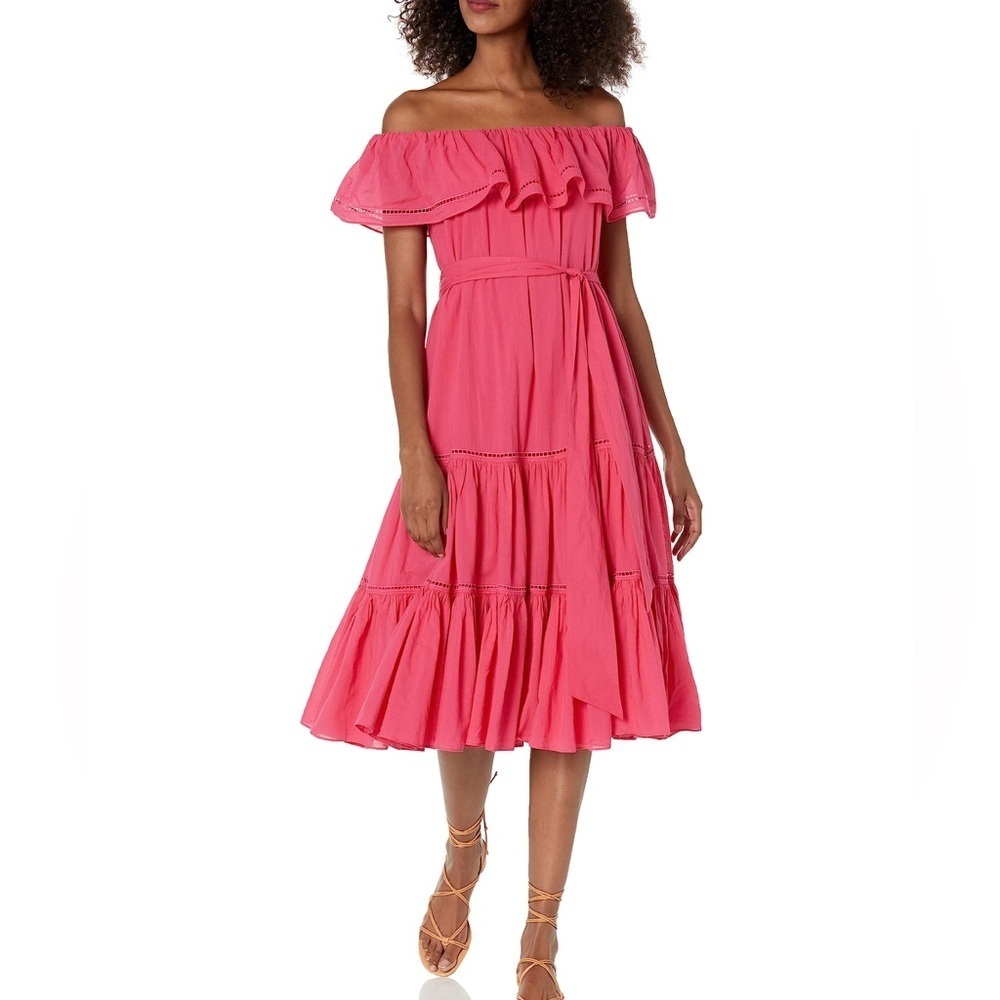 Trina Turk Salima Women's Off The Shoulder Cotton Dress, Rosewater Size Large